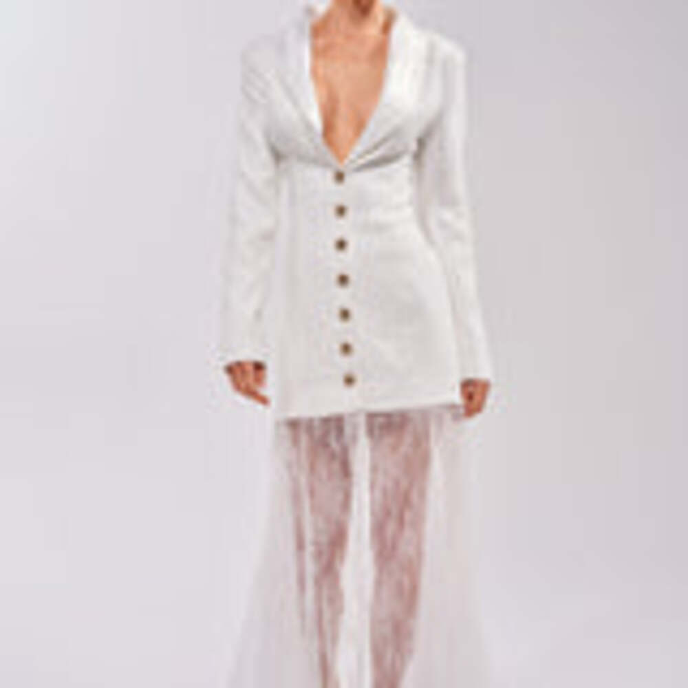 AKIRA OK BOSS LADY BLAZER MAXI DRESS IN WHITE Size XLXL
